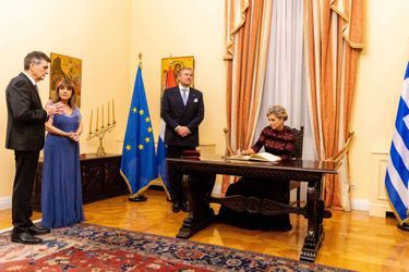 La reine Maxima et le roi Willem-Alexander des Pays-Bas avec le couple présidentiel grec à Athènes, le 31 octobre 2022