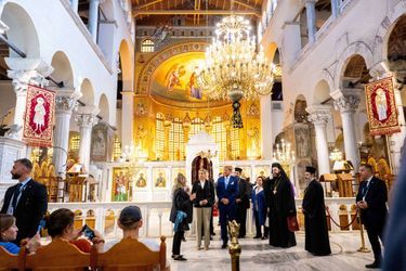 La reine Maxima et le roi Willem-Alexander des Pays-Bas visitent la basilique Hagios Demetrios à Thessalonique, le 2 novembre 2022