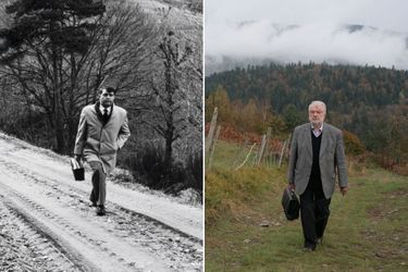 À plus de 1000 mètres d’altitude, au cœur des monts de la Margeride, le Dr Vieilledent écume les routes de campagne où certains chemins ne sont accessibles qu’à pied. À gauche en avril 1982 et, à droite, en novembre 2012.