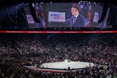 Campagne présidentielle 2022, le grand meeting d'Emmanuel Macron à la  Défense Arena.