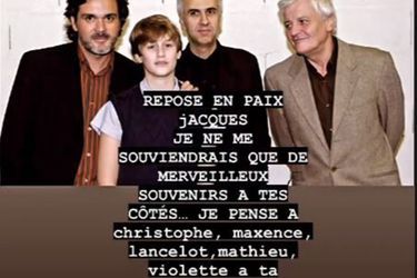 Jean-Baptiste Maunier pays tribute to Jacques Perrin on Instagram, who died on April 21, 2022.