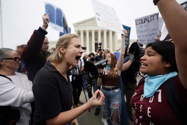 Before the Supreme Court of the United States, which questions the right to abortion, the anger of a protester against an anti-abortion activist.  In Washington, May 3.