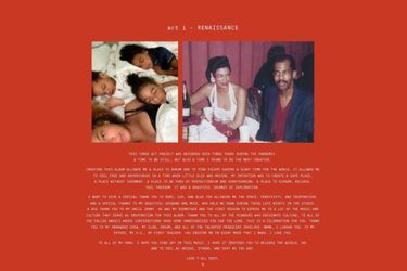 Beyoncé in family, in bed, with Sir, Rumi and Blue. Souvenir photo unveiled at the launch of his album
