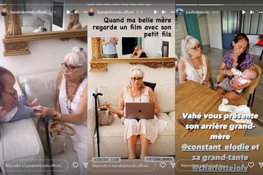 Elodie Constant, première épouse de Jean-Paul Belmondo, rencontre son arrière-petit-fils Vahé, sur Instagram le 4 août 2022.