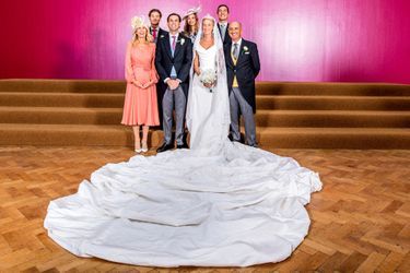 The newlyweds pose with the family of William Isvy