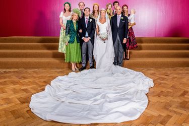 The newlyweds pose with the family of Princess Maria Laura of Belgium