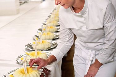 Maria Myhre-Mikkelsen, Odense Marzipan's pastry chef, provides the desserts for Queen Margrethe II of Denmark's golden jubilee gala dinner.