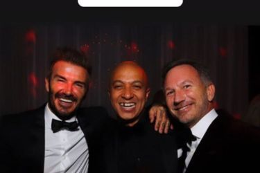 David Beckham, Jade Jones et Christian Horner lors de la soirée d'anniversaire de Geri Halliwell.