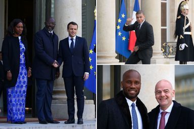 Macron reçoit Weah à l'Elysée en présence de Drogba et Mbappé