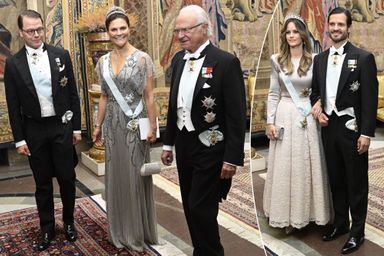 Les princesses Victoria et Sofia de suède avec les princes Daniel et Carl Philip et le roi Carl XVI Gustaf au Palais royal à Stockholm, le 29 septembre 2022