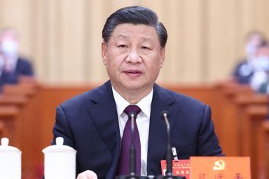 Xi Jinping lors de la cérémonie de clôture du congrès du Parti communiste, à Beijing, le 22 octobre 2022.