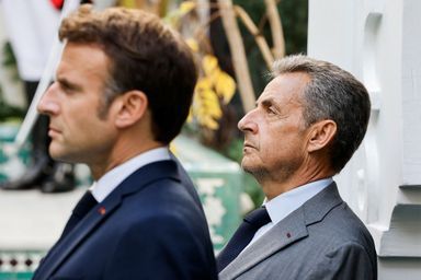 Nicolas Sarkozy et Emmanuel Macron, à la Grande Mosquée de Paris, le 19 octobre 2022.