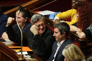 Jean-Luc Mélenchon et François Ruffin, le 3 mars 2020 à l'Assemblée nationale.