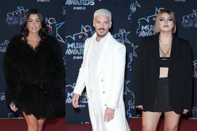 Jenifer, M. Pokora et Louane à la 24ème édition des NRJ Music Awards au Palais des Festivals de Cannes, le 17 novembre 2022.