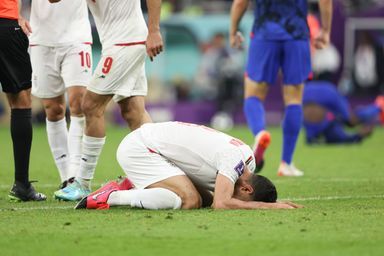 Le joueur iranien Morteza Pouraliganji après avoir été éliminé de la coupe du Monde, le 29 novembre 2022.