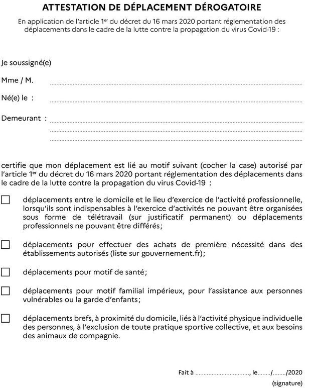 La France Confinee Cette Attestation A Fournir En Cas De Deplacement