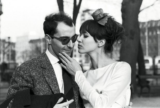 Avec Jean-Luc Godard en 1961 lors de leur mariage en toute discrétion.