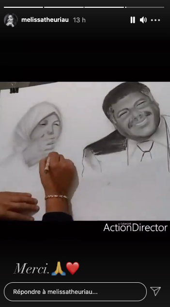 Mélissa Theuriau dévoile l'oeuvre d'un(e) artiste reproduisant un dessin des parents de Jamel Debbouze, Fatima et Ahmed
