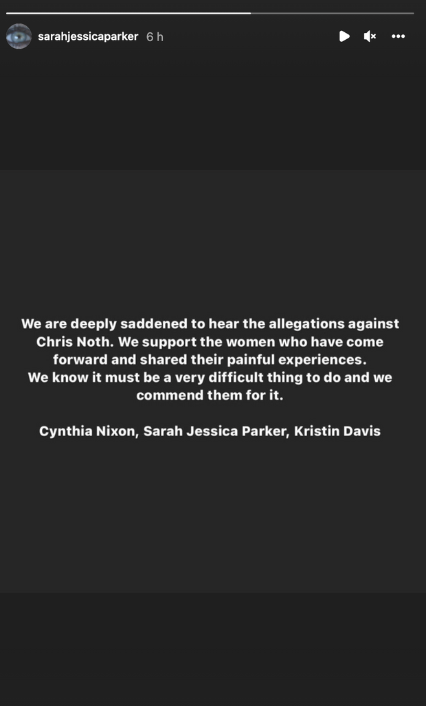 Sarah Jessica Parker, Kristin Davis et Cynthia Nixon partagent un communiqué le 20 décembre 2021 pour réagir aux accusations d'agressions sexuelles portées contre Chris Noth