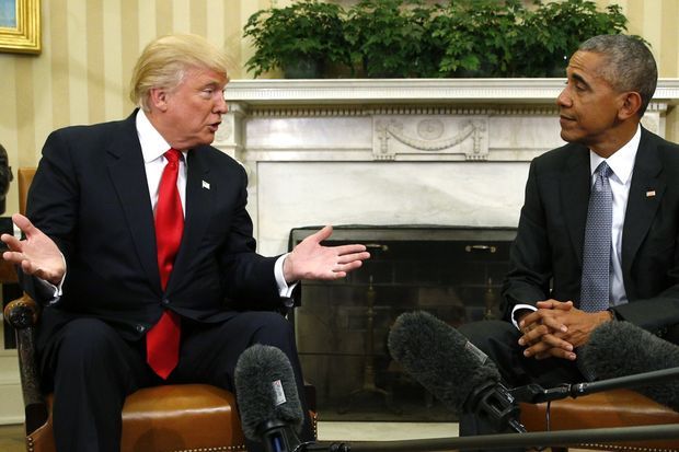 Le premier entretien entre Donald Trump et Barack Obama dans le Bureau ovale, en novembre 2016.