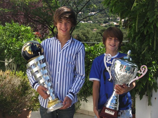 In 2009, Pierre, 13, came third at the Kart World Cup.  On the right, Charles Leclerc, (12 years old), French champion, junior and winner of the Bridgestone Cup.
