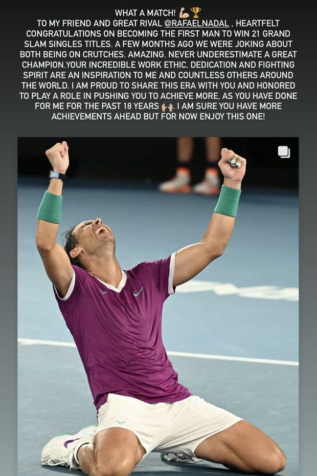 «Story» Instagram de Roger Federer.
