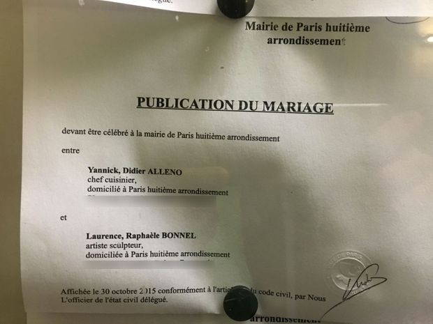 Les bans de mariage de Yannick Alleno et Laurence Bonnel.
