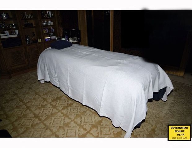The massage table where the billionaire abused his young victims.