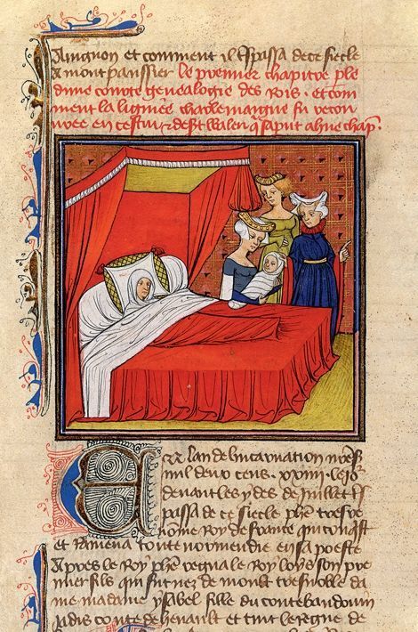 Isabelle de Hainaut donne naissance à Louis VIII. Grandes Chroniques de France. Paris. BnF. XIVe XVe siècles Isabelle de Hainaut donne naissance à Louis VIII. Grandes Chroniques de France. Paris. BnF. XIVe XVe siècles