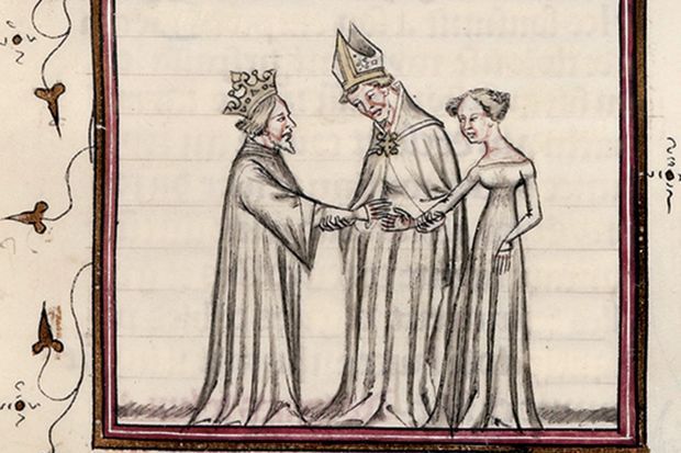 Mariage de Philippe Auguste avec Ingeburge. Vincent de Beauvais. Miroir historial. Paris. BnF. XIVe siècle Mariage de Philippe Auguste avec Ingeburge. Vincent de Beauvais. Miroir historial. Paris. BnF. XIVe siècle