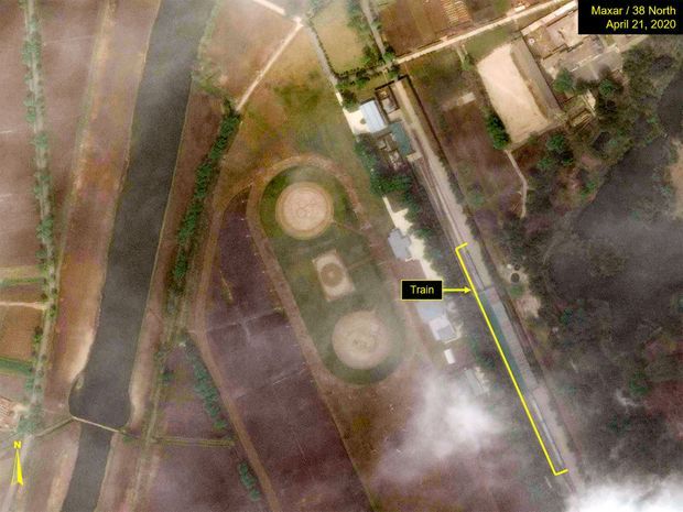 Vue satellite d'un train supposé être celui du dictateur nord-coréen, Kim Jong Un, le 21 avril. Vue satellite d'un train supposé être celui du dictateur nord-coréen, Kim Jong Un, le 21 avril.