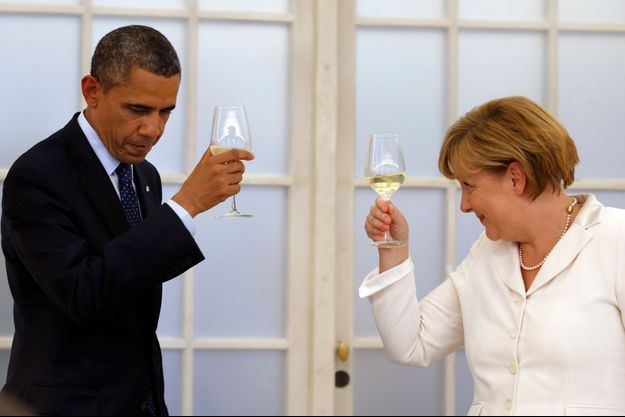 Barack Obama et Angela Merkel lors d'un dîner officiel donné à Berlin.