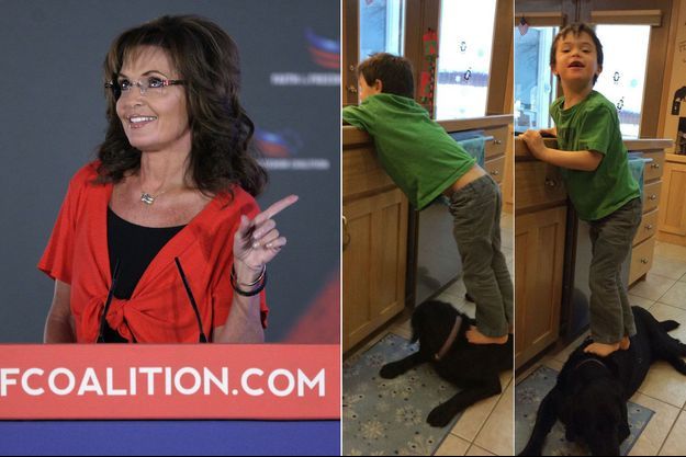Sarah Palin, photographiée en juin 2013, et les photos de son fils Trig qui ont fait polémique. 