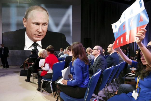 Vladimir Poutine durant sa conférence de presse à Moscou jeudi. 