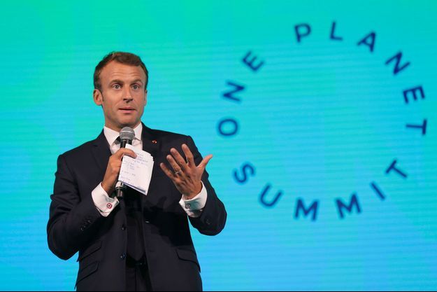 Emmanuel Macron lors du One Planet Summit à New York, mercredi. Il a rejoint les Antilles après trois jours consacrés à l'Assemblée générale de l'ONU.