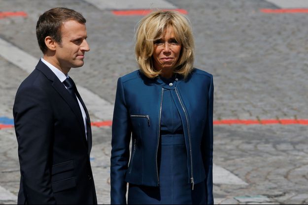 Emmanuel et Brigitte Macron après le défilé du 14 juillet, à Paris. 