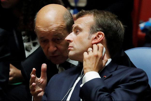 Emmanuel Macron ici avec Jean-Yves Le Drian à l'Onu mercredi. 
