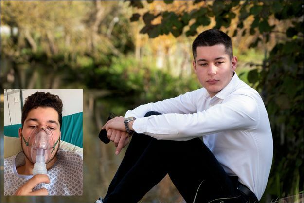Augustin Azuar, 19 ans, étudiant. Il n’avait jamais souffert de troubles respiratoires. Chez lui, à Bourges, le 31 octobre. Ci-contre, à l’hôpital de Bourges, où il reste cinq jours, il est placé sous oxygène. Augustin Azuar, 19 ans, étudiant. Il n’avait jamais souffert de troubles respiratoires. Chez lui, à Bourges, le 31 octobre. Ci-contre, à l’hôpital de Bourges, où il reste cinq jours, il est placé sous oxygène.