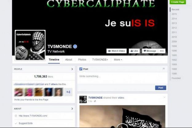  Le message "Je suis IS" était apparu sur le compte Facebook de TV5Monde durant quelques heures.