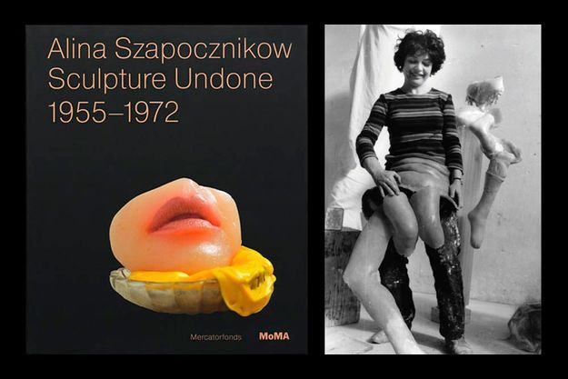  A gauche, la couverture du catalogue de l'exposition au Moma ornée de l'oeuvre “Petit dessert” (1970). A droite, Alina Szapocznikow.