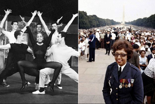 Joséphine Baker dans les archives photo de Match. À gauche, une répétition du spectacle «Paris mes amours » à l’Olympia, le 30 avril 1959. À droite, lors de la marche pour les droits civiques, le 28 août 1963 à Washington. 