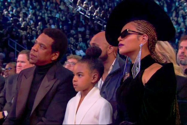 Beyoncé et Jay-Z et leur fille Blue Ivy lors de la 60ème soirée annuelle des Grammy Awards au Madison Square Garden à New York, le 28 janvier 2018. 