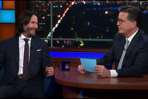 Keanu Reeves et Stephen Colbert.