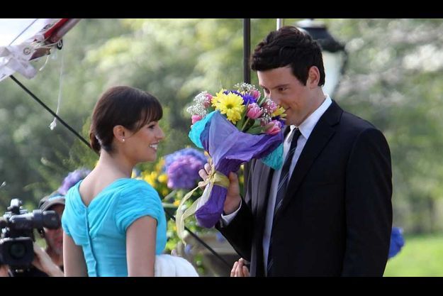  Lea Michele, et Cory Monteith sur le tournage de Glee en avril 2011.