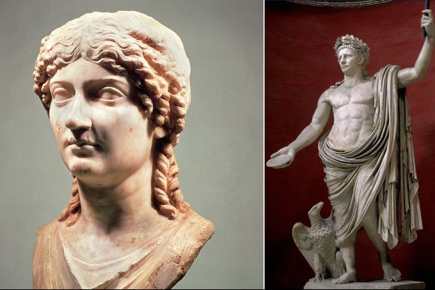 Buste d’Agrippine (Ier siècle). Statue de l’empereur Claude (musées du Vatican. Rome) 