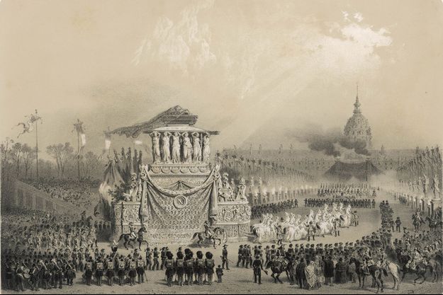 Gravure figurant le char funèbre de Napoléon Ier en direction des Invalides, le 15 décembre 1840 