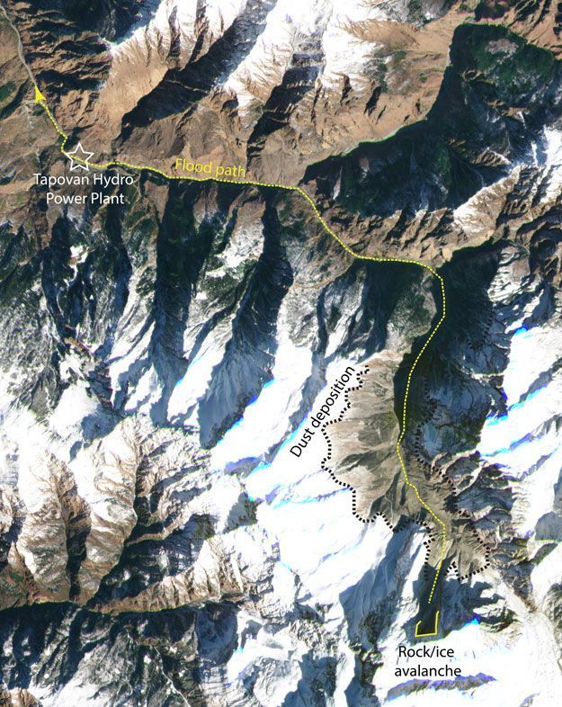 Vue satellite de la vallée de Rishiganga