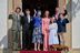 La reine Margrethe II de Danemark avec les princes Nikolai, Felix, Henrik et la princesse Athena, les quatre enfants du prince Joachim, celui-ci et la princesse Marie à Copenhague le 30 avril 2022