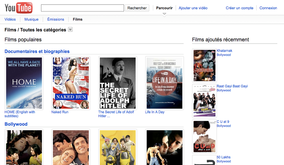 Des films entiers en streaming gratuit sur Youtube