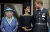 La reine Elizabeth II, Meghan Markle et le prince Harry le 10 juillet 2018 à Londres.